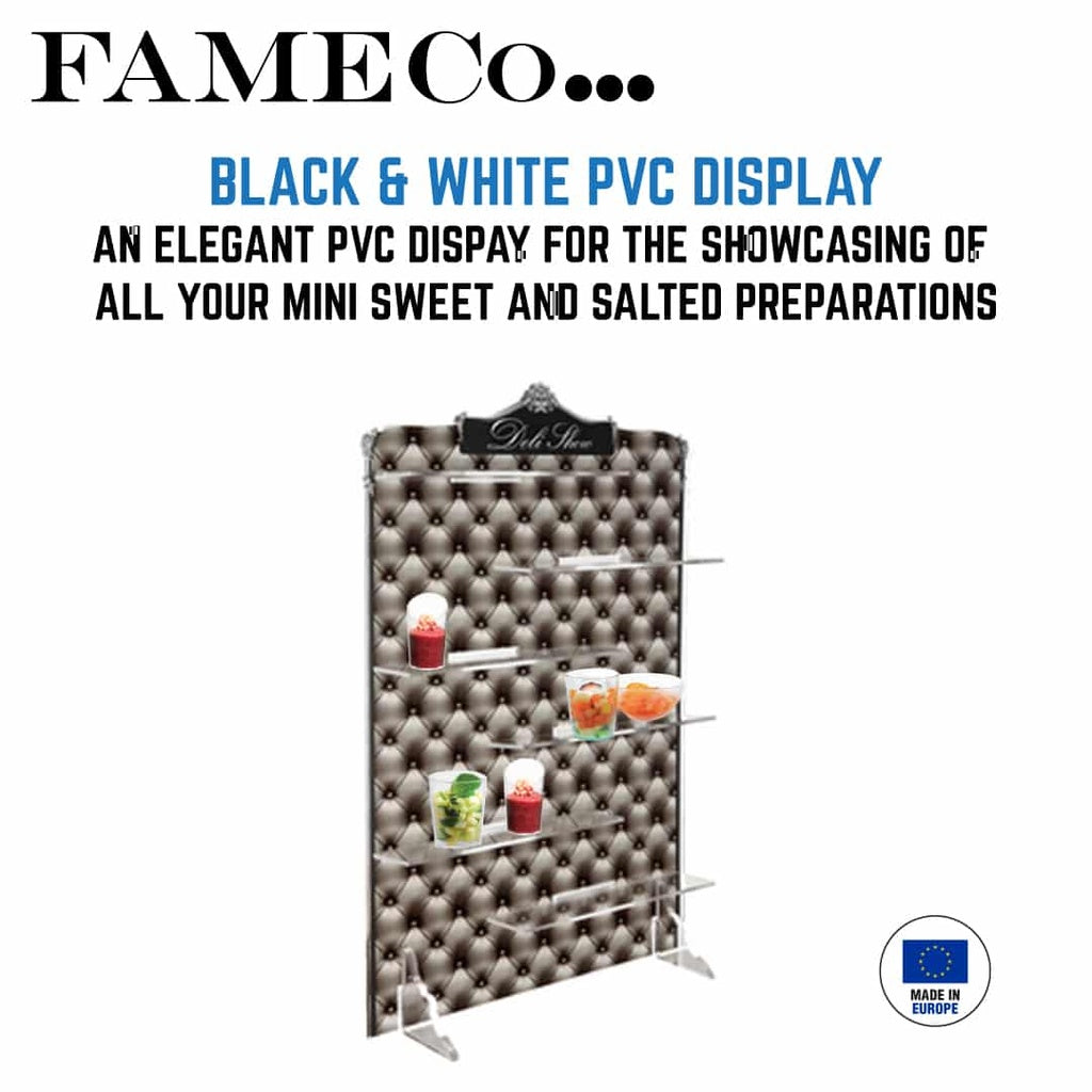 Black and white PVC display with shelves