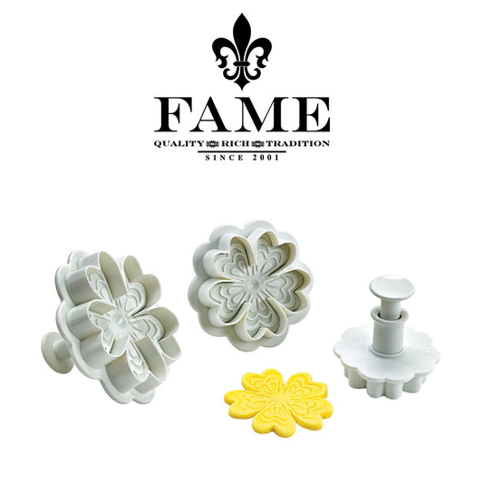 Plastic Cutter With Pusher - Set Of 3 Eglantine Flower Diam.40,55,70mm