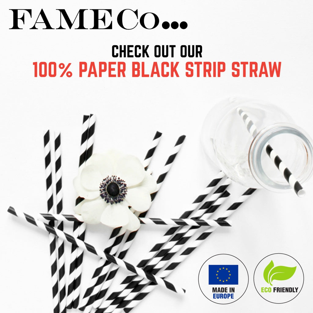 Paper Straws Black Strips D.6mm X L21cm x 500pcs